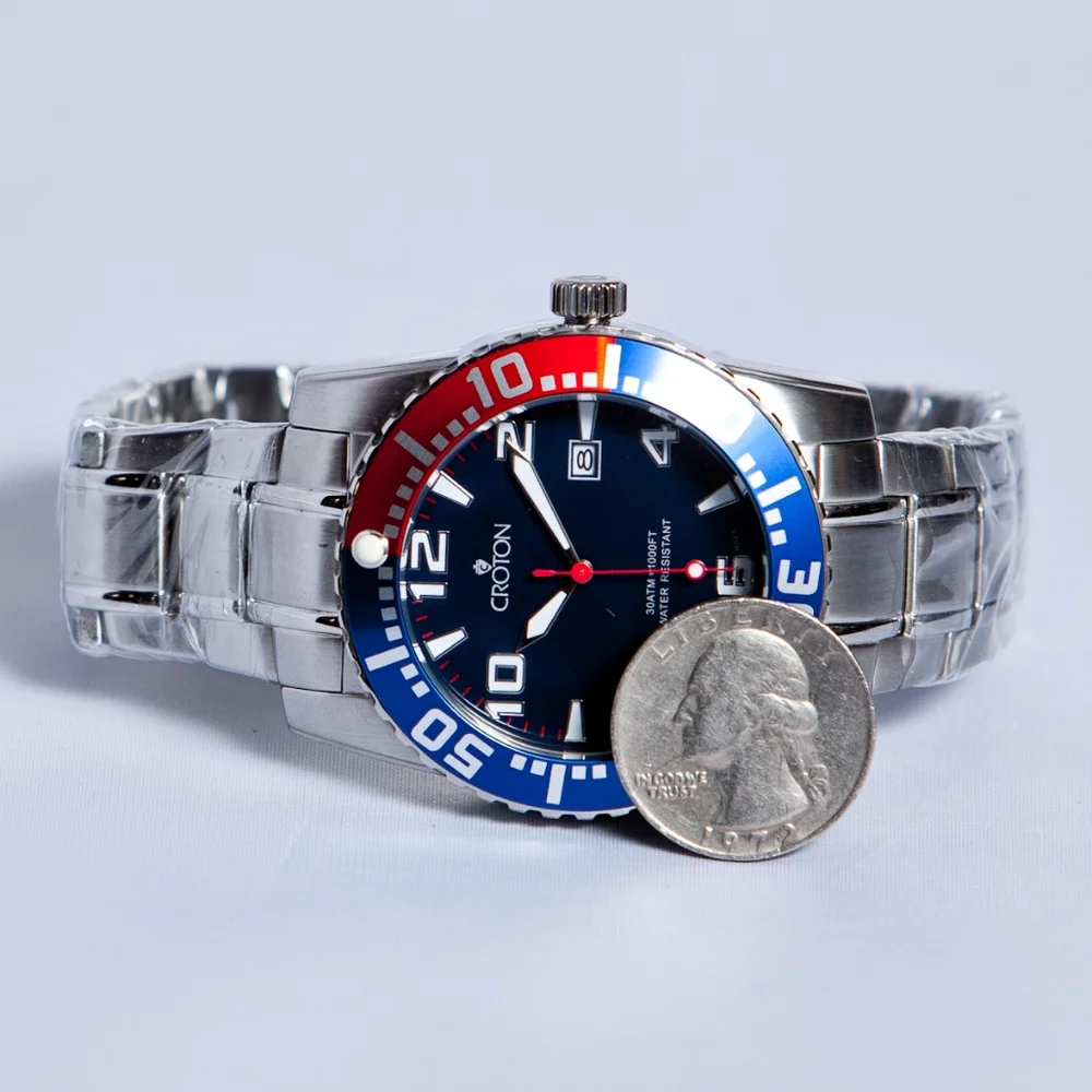 Croton Mens Pepsi Bezel Stainless Diver Style Watch